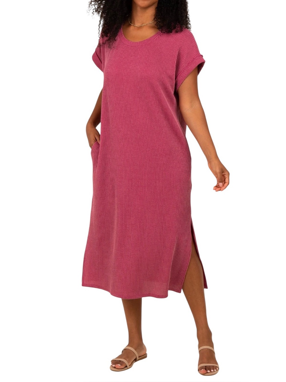 Sweet Adelyn Ribbed Midi Dress With Pockets Sz 3X